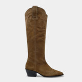 Bota de Suede de Vaca Feminina Altas até o Joelho para Outono e Inverno