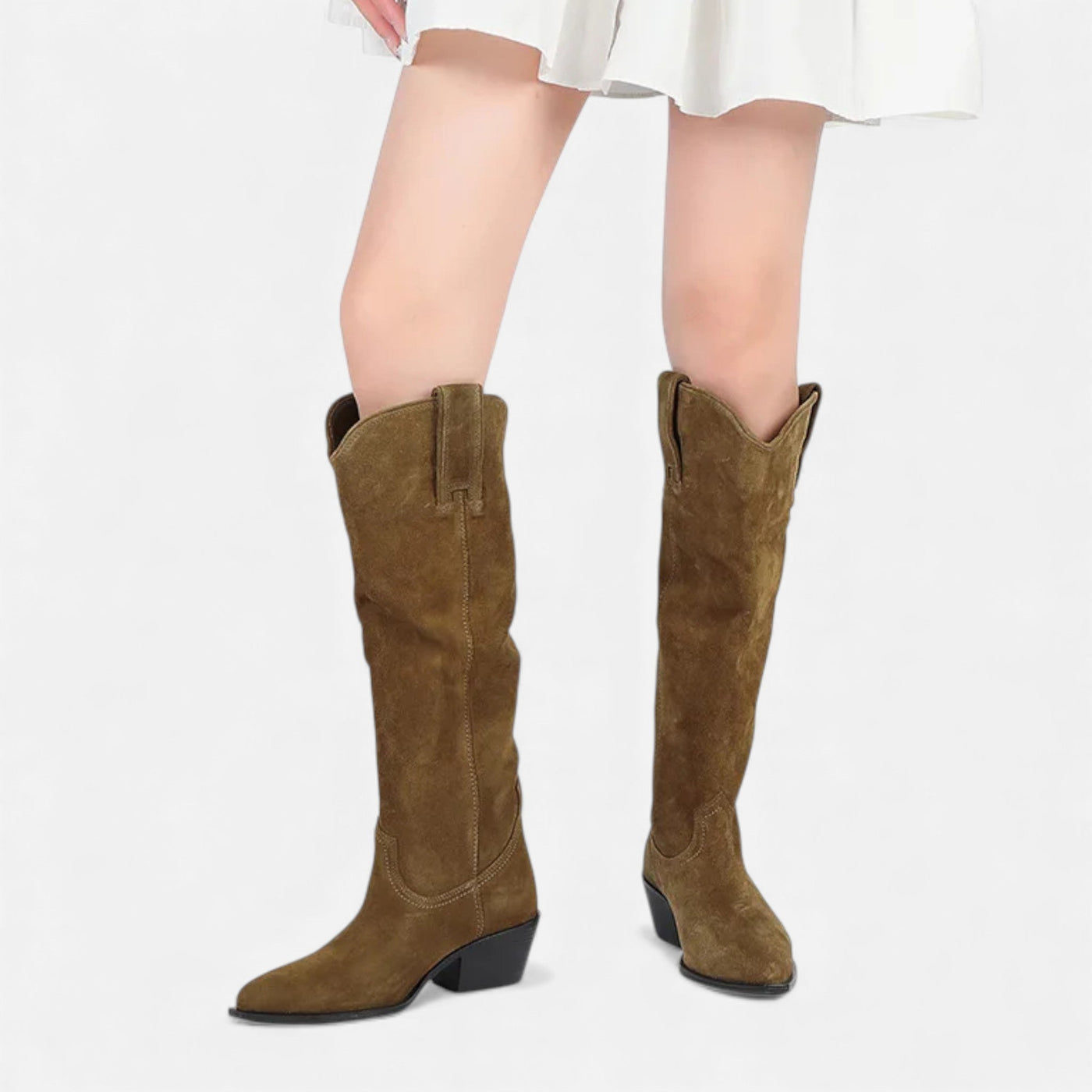 Bota de Suede de Vaca Feminina Altas até o Joelho para Outono e Inverno