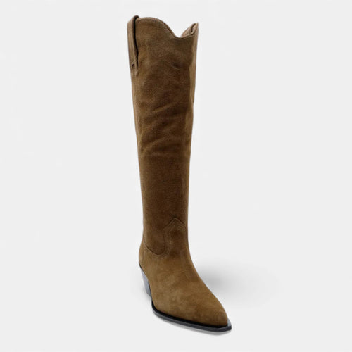 Bota de Suede de Vaca Feminina Altas até o Joelho para Outono e Inverno