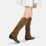 Bota de Suede de Vaca Feminina Altas até o Joelho para Outono e Inverno