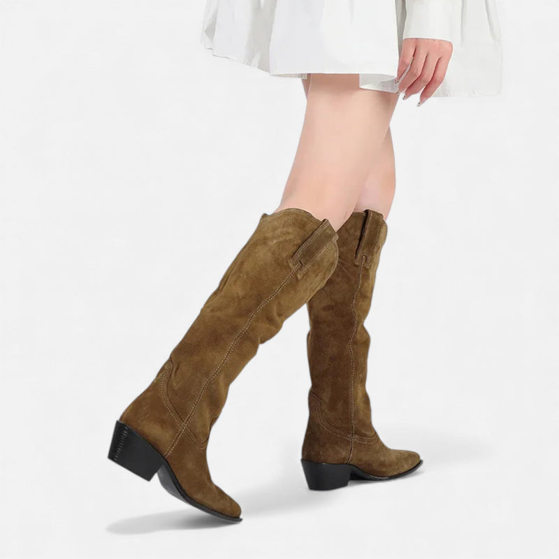 Bota de Suede de Vaca Feminina Altas até o Joelho para Outono e Inverno