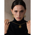 Yhpup New Popular Stainless Steel Sun Drop Necklace Hoop Earrings for Women Tarnish Resistant Charm Jewelry Set Accessories Gift