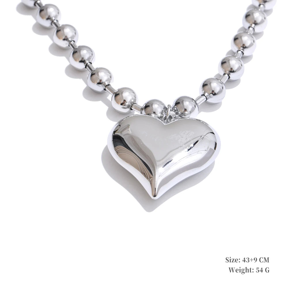 Yhpup High Quality Beads Chain Metal Heart Star Round Ball Necklace Pendant Waterproof Texture Smooth Stainless Steel Jewelry YH5266A Platinum