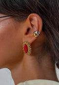 Brinco de Pino com Pedra Natural e Banho Ouro 18K