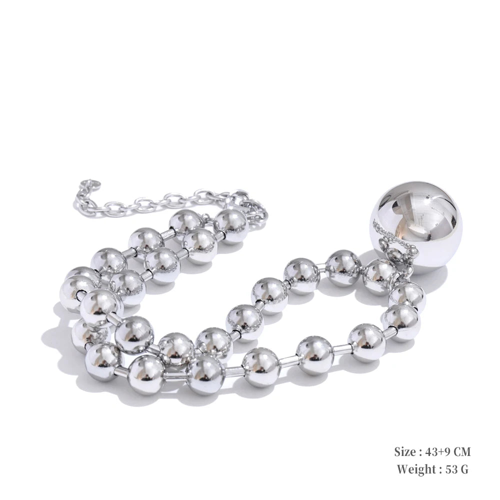 Yhpup High Quality Beads Chain Metal Heart Star Round Ball Necklace Pendant Waterproof Texture Smooth Stainless Steel Jewelry YH5275A Platinum
