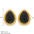Conjunto de Brinco e Colar com Pedra Preta e Banho Ouro 18K