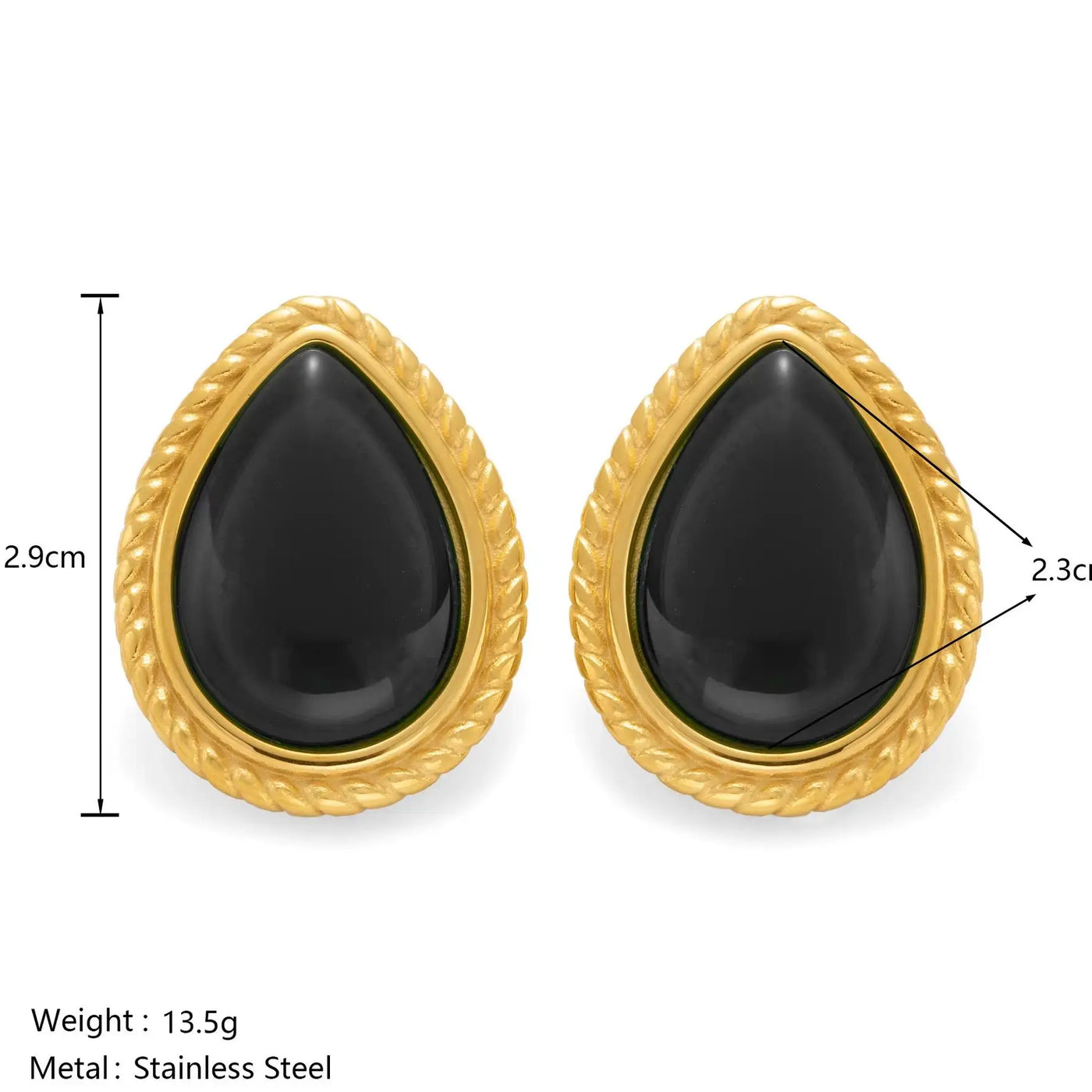 Conjunto de Brinco e Colar com Pedra Preta e Banho Ouro 18K