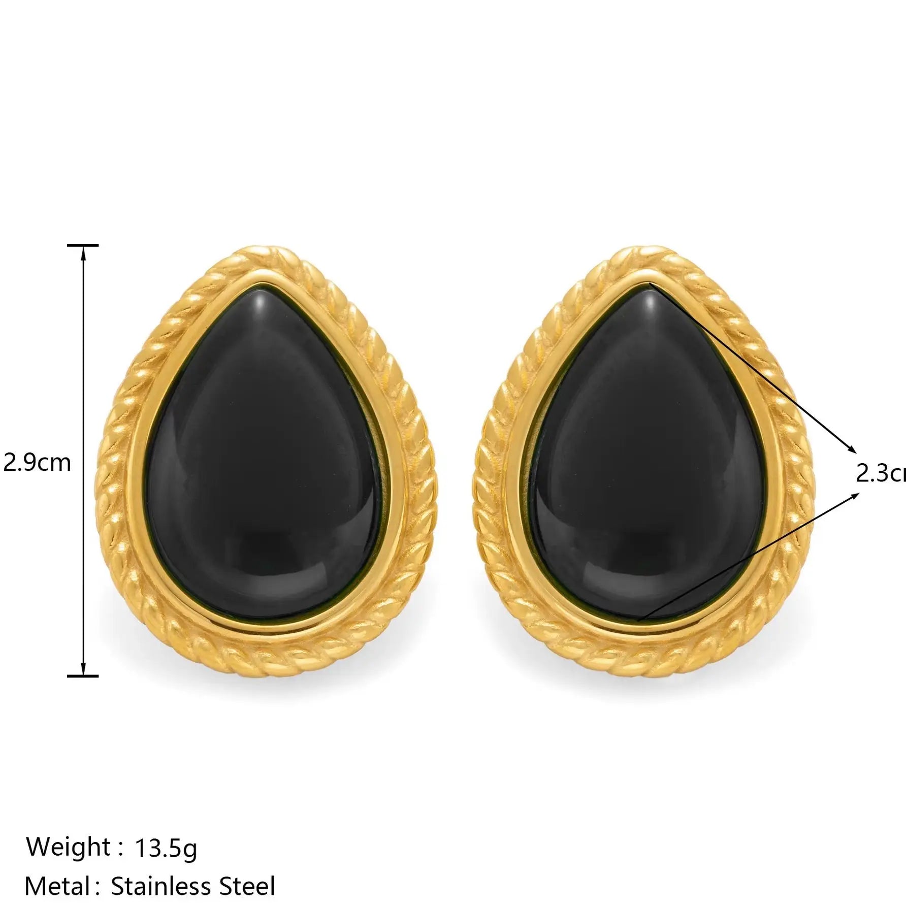 Conjunto de Brinco e Colar com Pedra Preta e Banho Ouro 18K