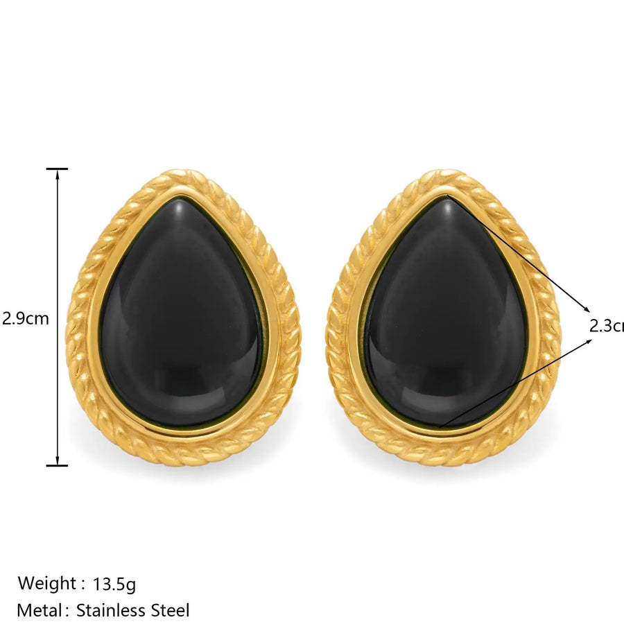 Conjunto de Brinco e Colar com Pedra Preta e Banho Ouro 18K
