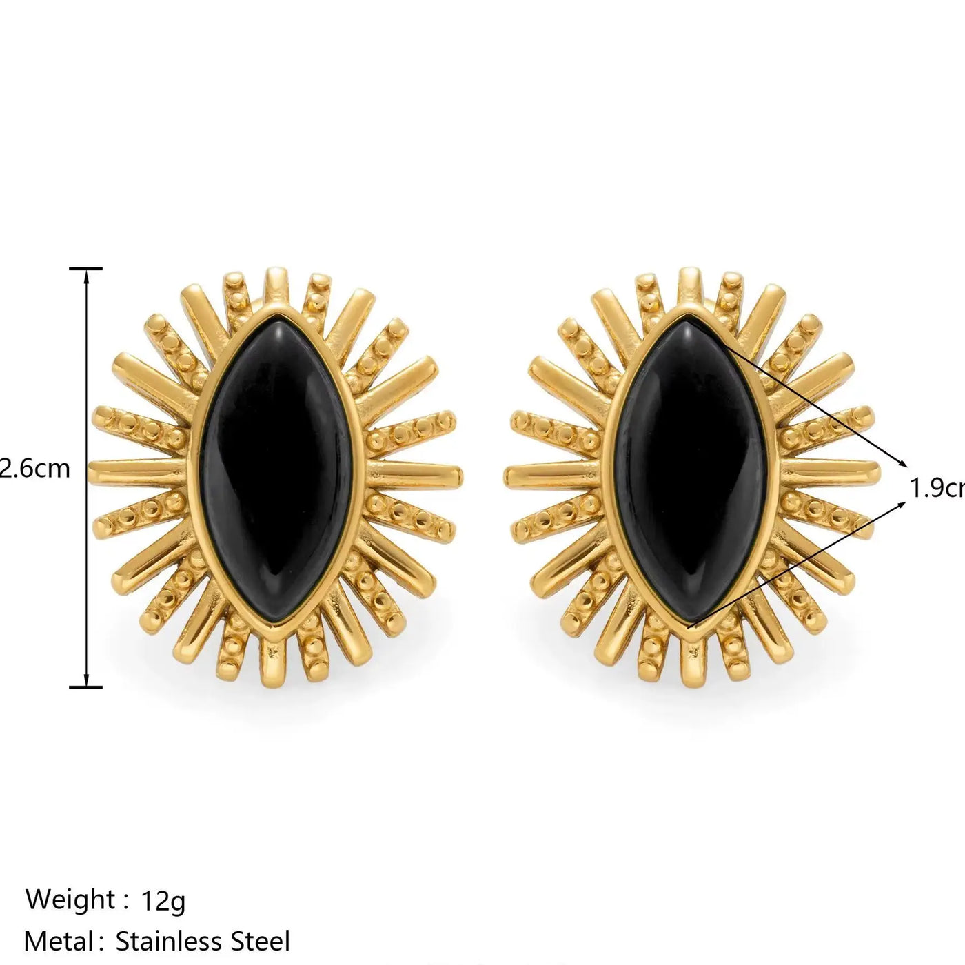 Conjunto de Brinco e Colar com Pedra Preta e Banho Ouro 18K