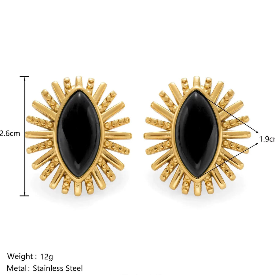 Conjunto de Brinco e Colar com Pedra Preta e Banho Ouro 18K