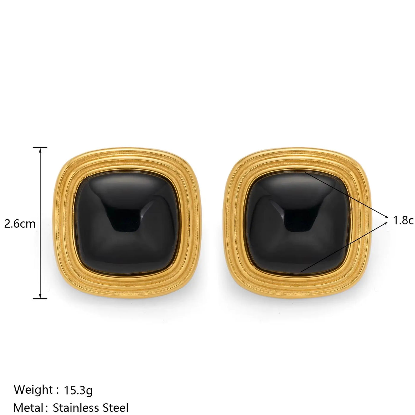Conjunto de Brinco e Colar com Pedra Preta e Banho Ouro 18K