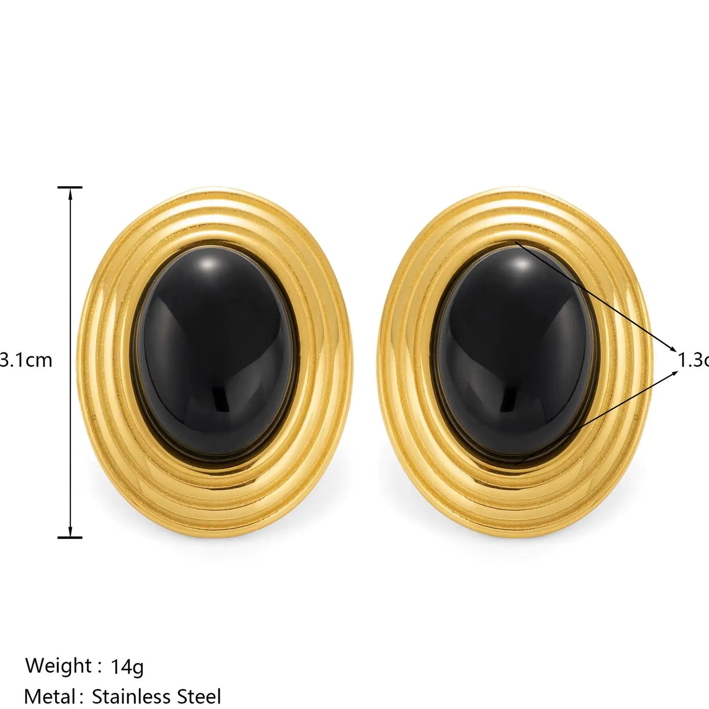 Conjunto de Brinco e Colar com Pedra Preta e Banho Ouro 18K