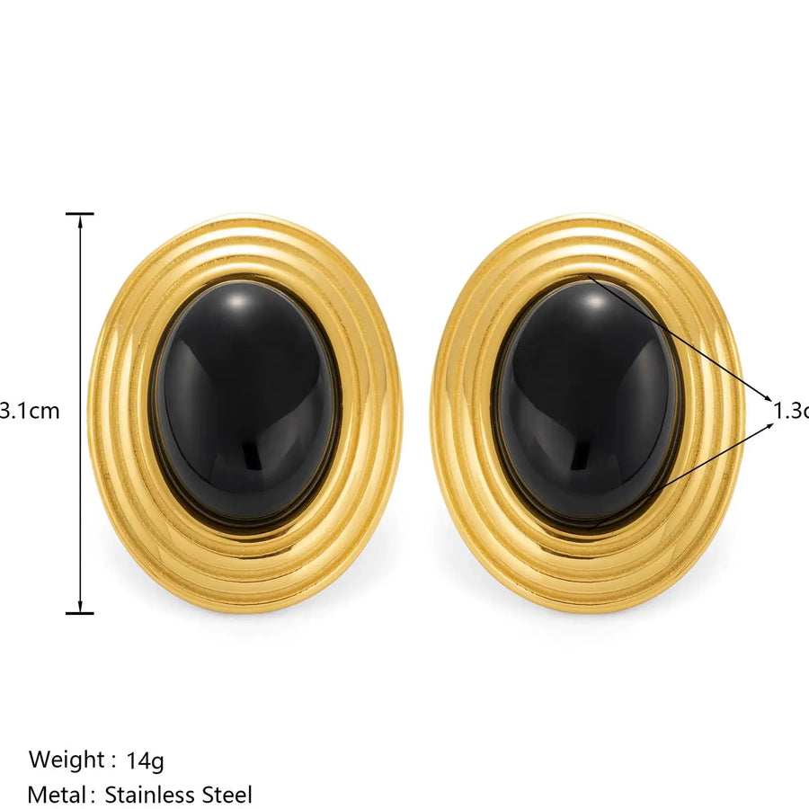 Conjunto de Brinco e Colar com Pedra Preta e Banho Ouro 18K