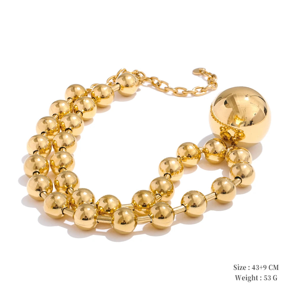Yhpup High Quality Beads Chain Metal Heart Star Round Ball Necklace Pendant Waterproof Texture Smooth Stainless Steel Jewelry YH5274A Gold