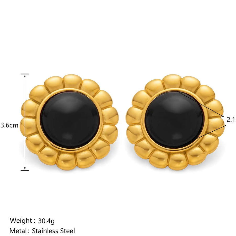 Conjunto de Brinco e Colar com Pedra Preta e Banho Ouro 18K