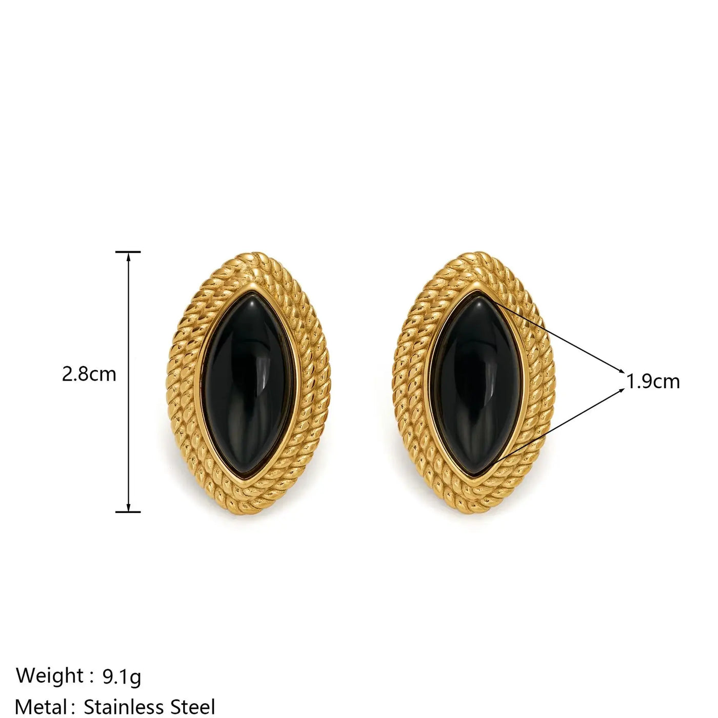 Conjunto de Brinco e Colar com Pedra Preta e Banho Ouro 18K