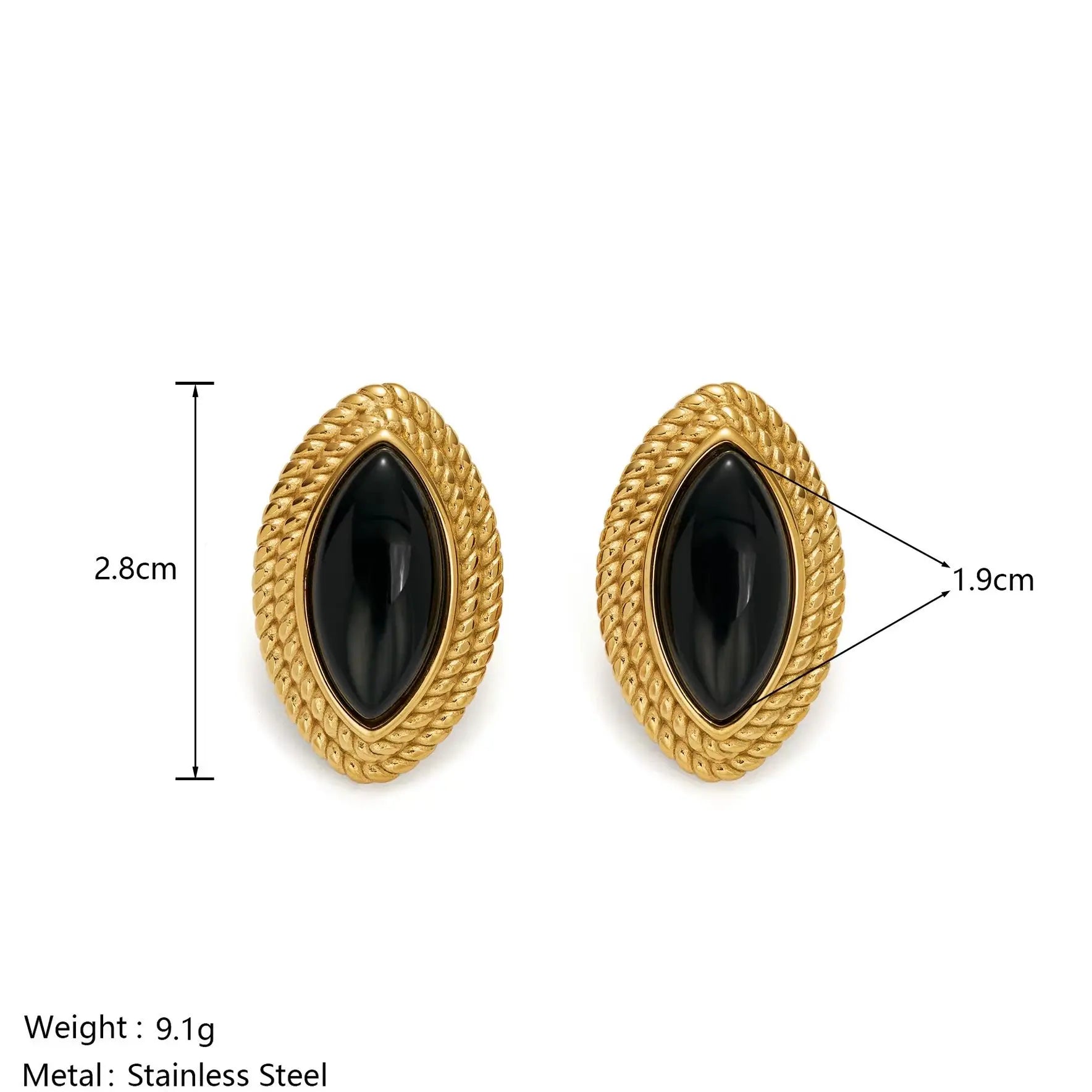 Conjunto de Brinco e Colar com Pedra Preta e Banho Ouro 18K