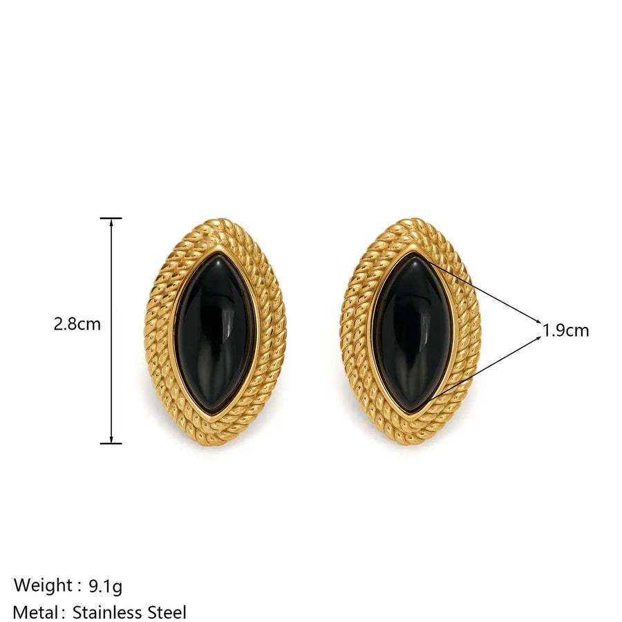 Conjunto de Brinco e Colar com Pedra Preta e Banho Ouro 18K