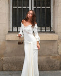 Elegant Curvy White Long Sleeve Dress Women's Sexy V Neck Lace Backless Maxi Dresses Winter Autumn Evening Female Clothing 2026