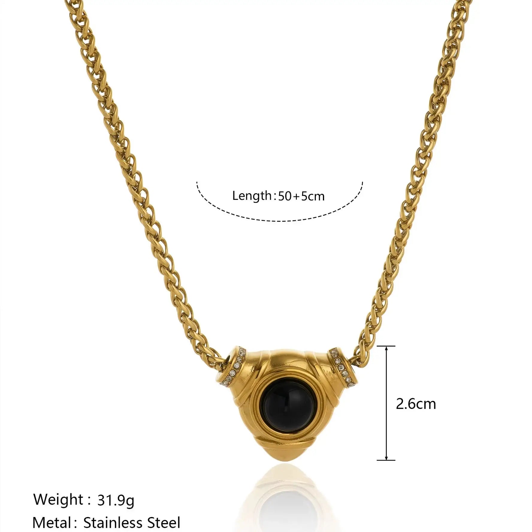 Conjunto de Brinco e Colar com Pedra Preta e Banho Ouro 18K