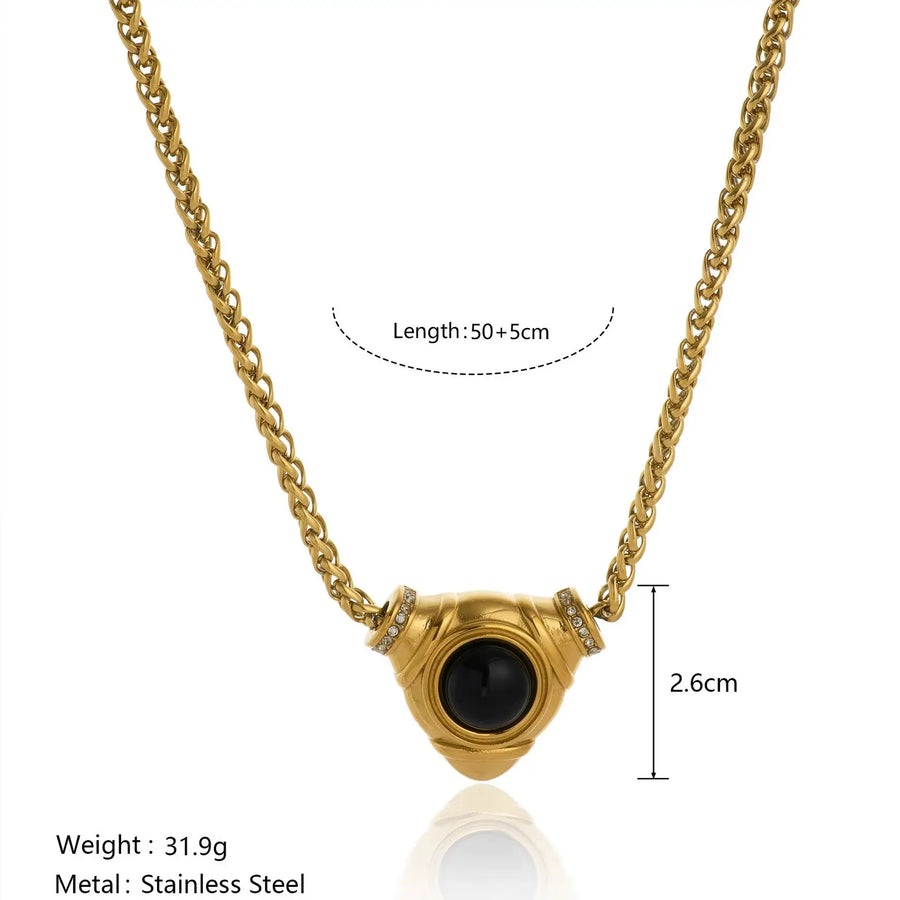 Conjunto de Brinco e Colar com Pedra Preta e Banho Ouro 18K