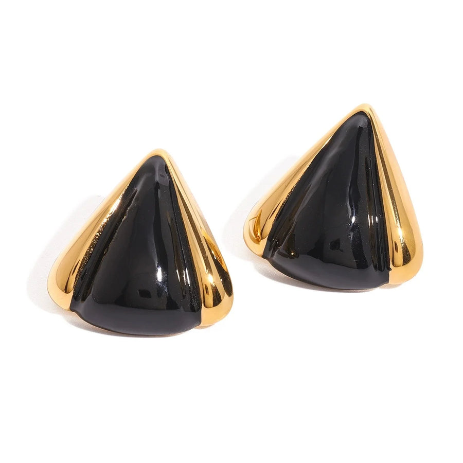 Brinco com Pedra Preta e Banho Ouro 18K