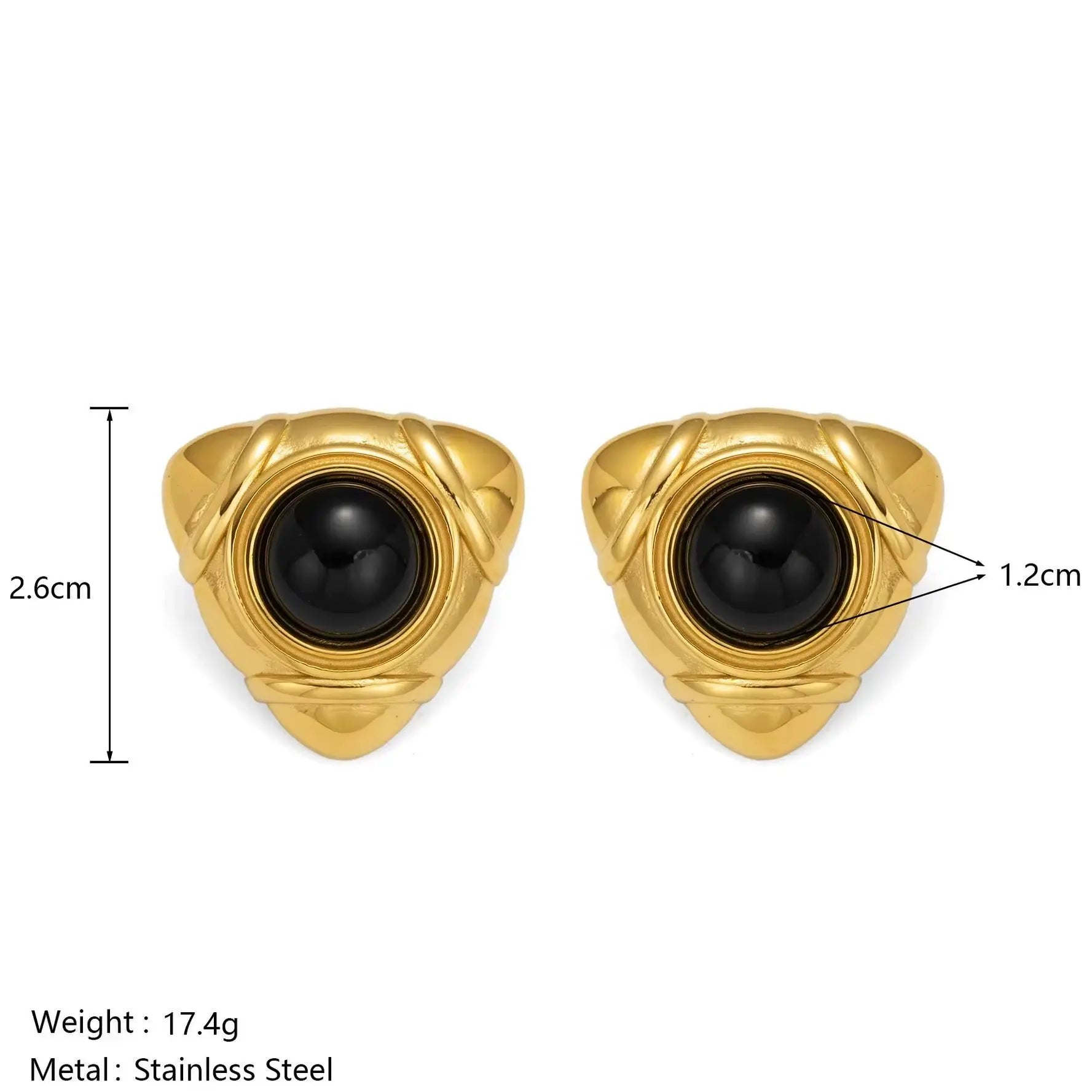 Conjunto de Brinco e Colar com Pedra Preta e Banho Ouro 18K
