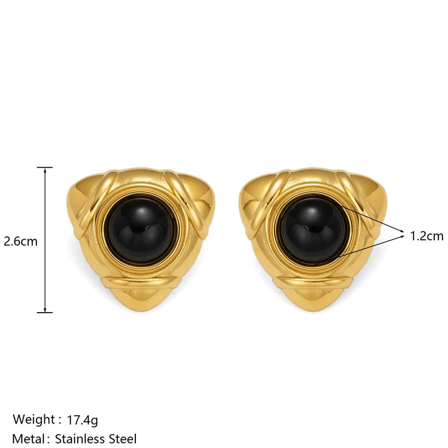 Conjunto de Brinco e Colar com Pedra Preta e Banho Ouro 18K