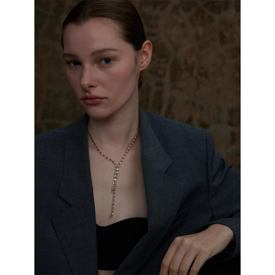 Yhpup Delicate Shiny Multicolored Cubic Zirconia Chain Chest Necklace High Quality Stainless Steel Premium Fashion Jewelry Gift