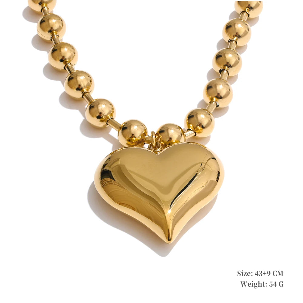 Yhpup High Quality Beads Chain Metal Heart Star Round Ball Necklace Pendant Waterproof Texture Smooth Stainless Steel Jewelry YH5266A Gold