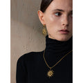 Yhpup New Popular Stainless Steel Sun Drop Necklace Hoop Earrings for Women Tarnish Resistant Charm Jewelry Set Accessories Gift