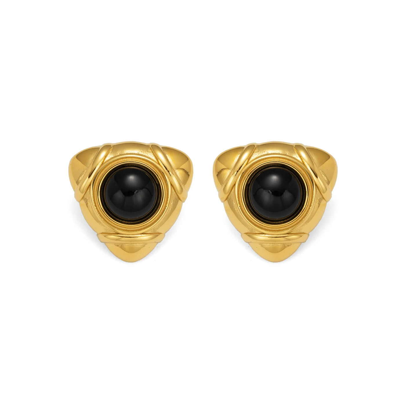 Conjunto de Brinco e Colar com Pedra Preta e Banho Ouro 18K