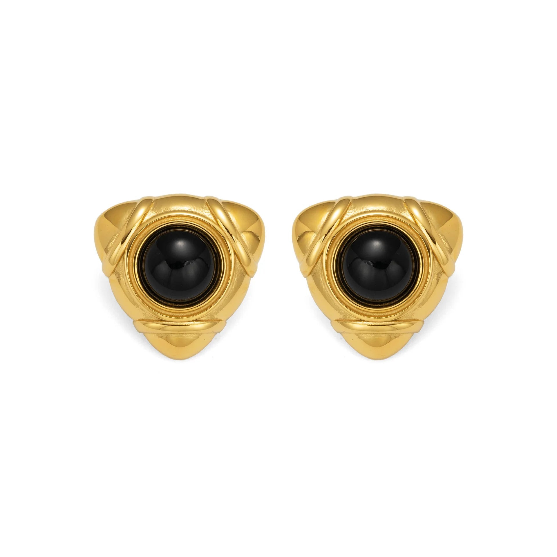 Conjunto de Brinco e Colar com Pedra Preta e Banho Ouro 18K