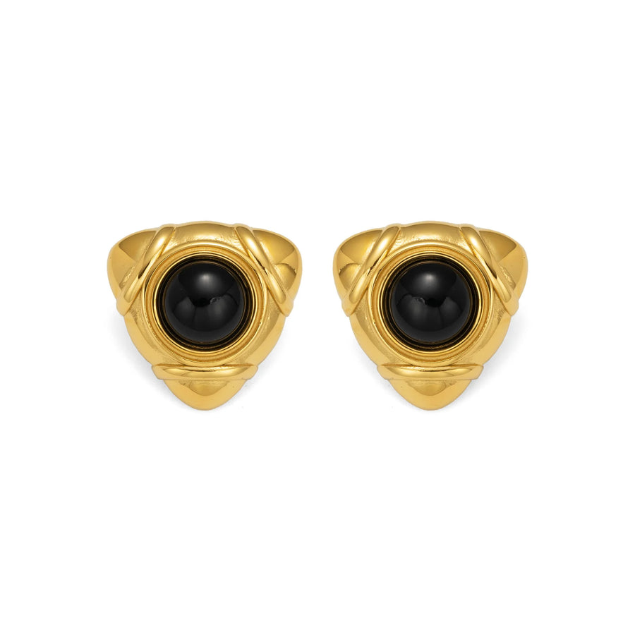 Conjunto de Brinco e Colar com Pedra Preta e Banho Ouro 18K