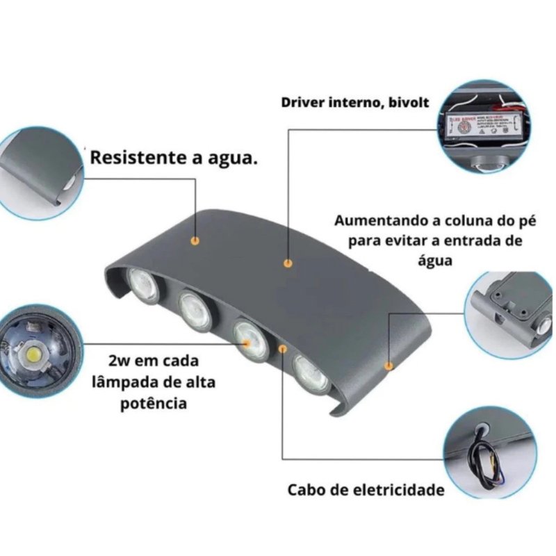 Arandela Externa em Alumínio LED à Prova d'Água