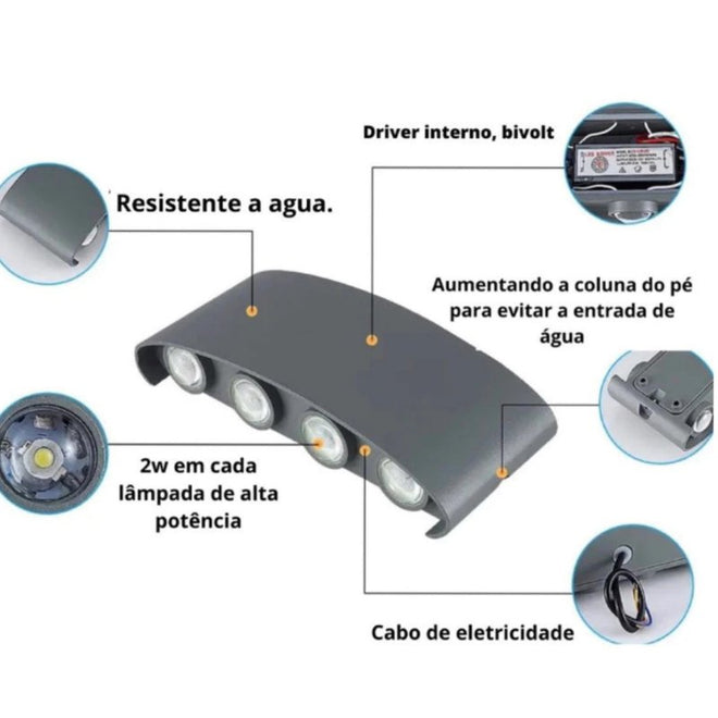 Arandela Externa em Alumínio LED à Prova d'Água