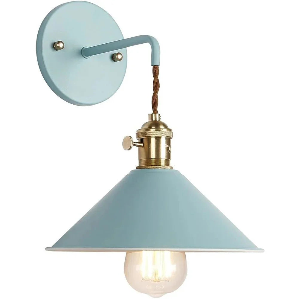 Arandela de Parede Industrial Estilo Macarrons com Lâmpada Azul