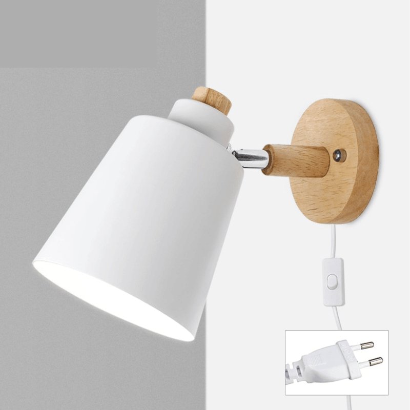 Arandela de Parede em Madeira com Interruptor Branco