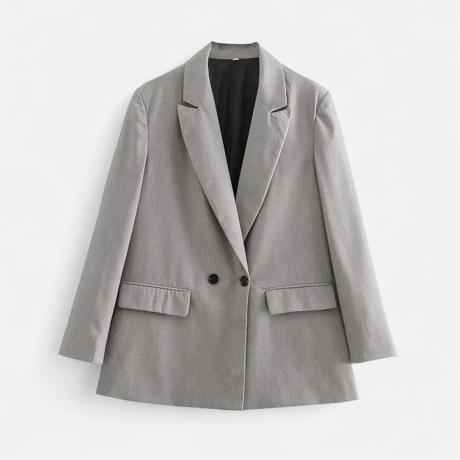 Blazer Feminino Vintage de Dois Botões - Estilo Clássico Cinza