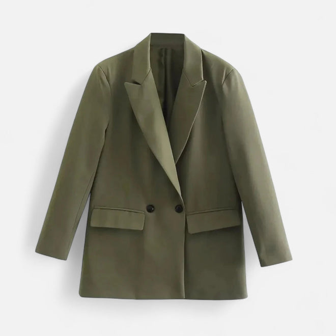 Blazer Feminino Vintage de Dois Botões - Estilo Clássico Verde Oliva
