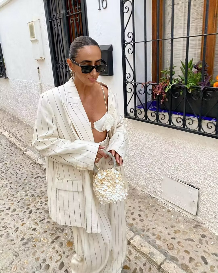 Blazer feminino branco listrado | Faetton &Co.