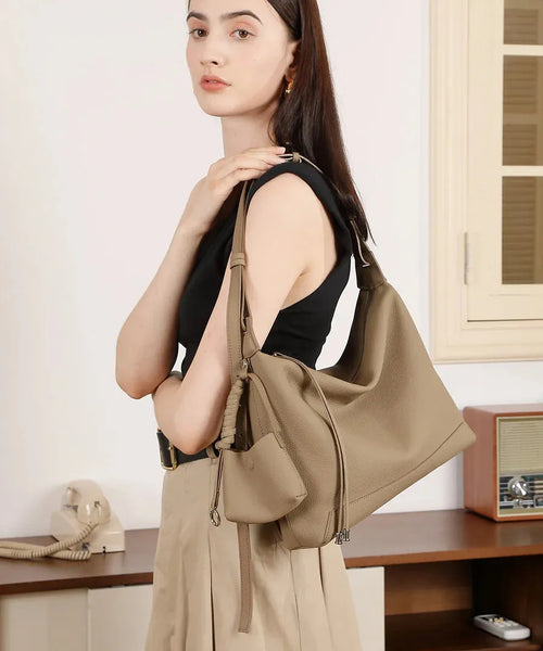 Bolsa Bucket Feminina de Couro Legítimo Vintage para Uso Diário