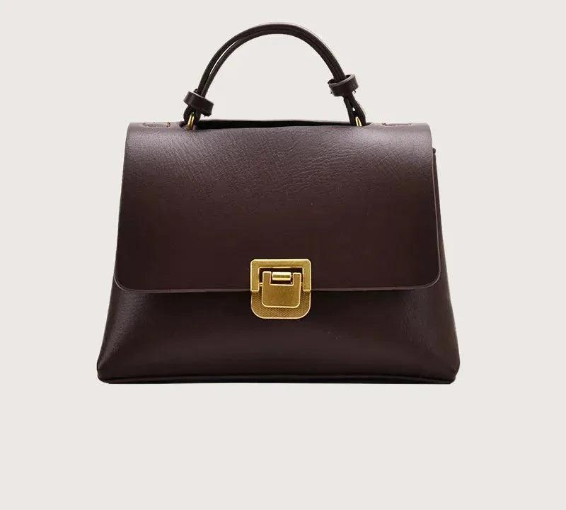 Bolsa Transversal Feminina de Couro PU Vintage com Fecho Dourado