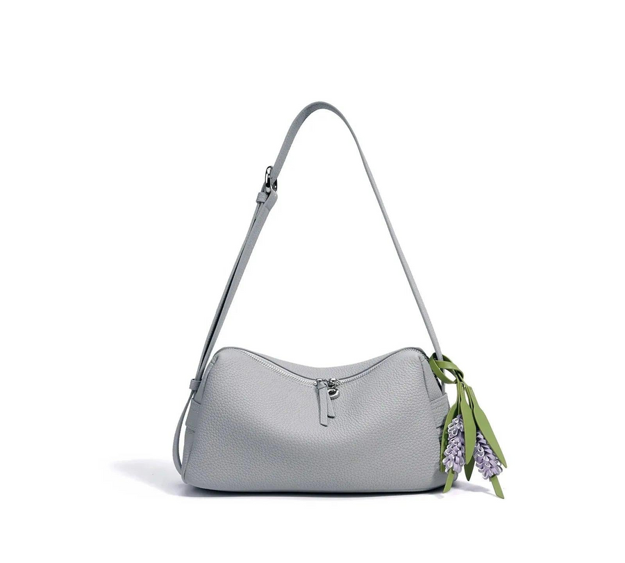 Bolsa de Couro Legítimo Feminina Grande Ombro Vintage Luxo Espaçosa Blue 28 12 14