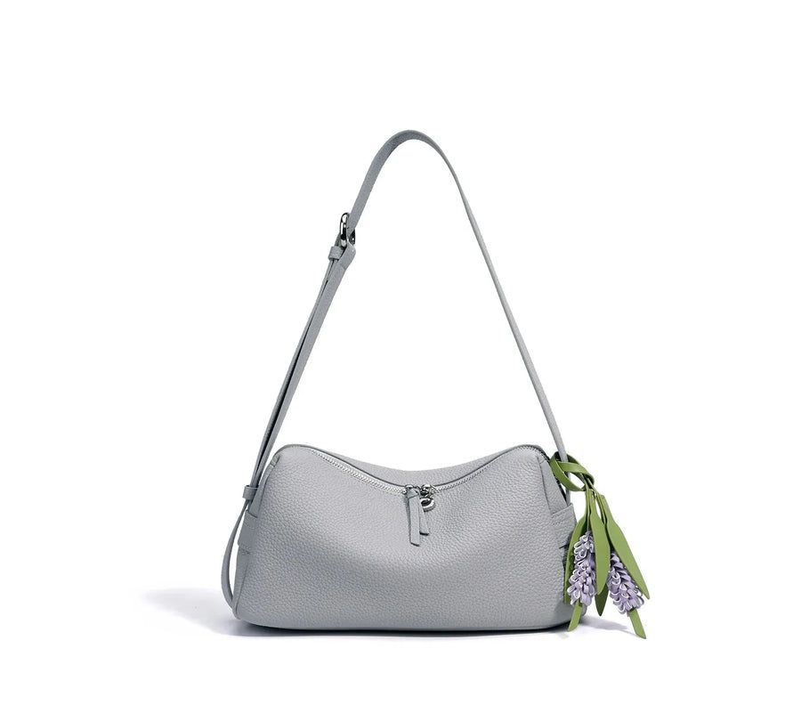 Bolsa de Couro Legítimo Feminina Grande Ombro Vintage Luxo Espaçosa Blue 28 12 14