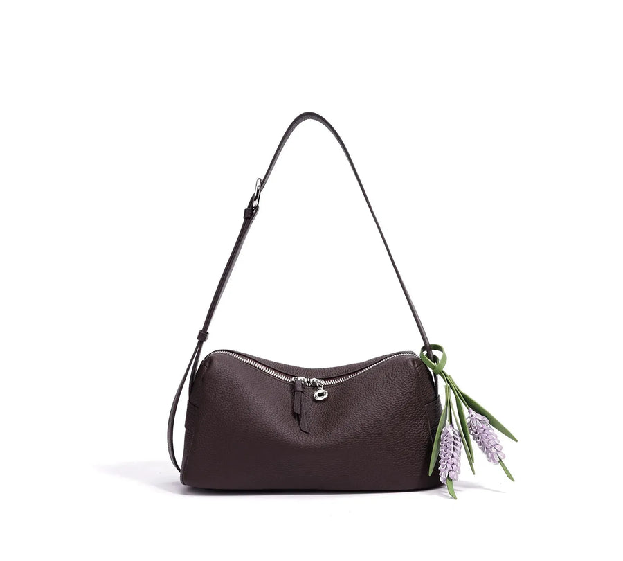 Bolsa de Couro Legítimo Feminina Grande Ombro Vintage Luxo Espaçosa Coffee 28 12 14