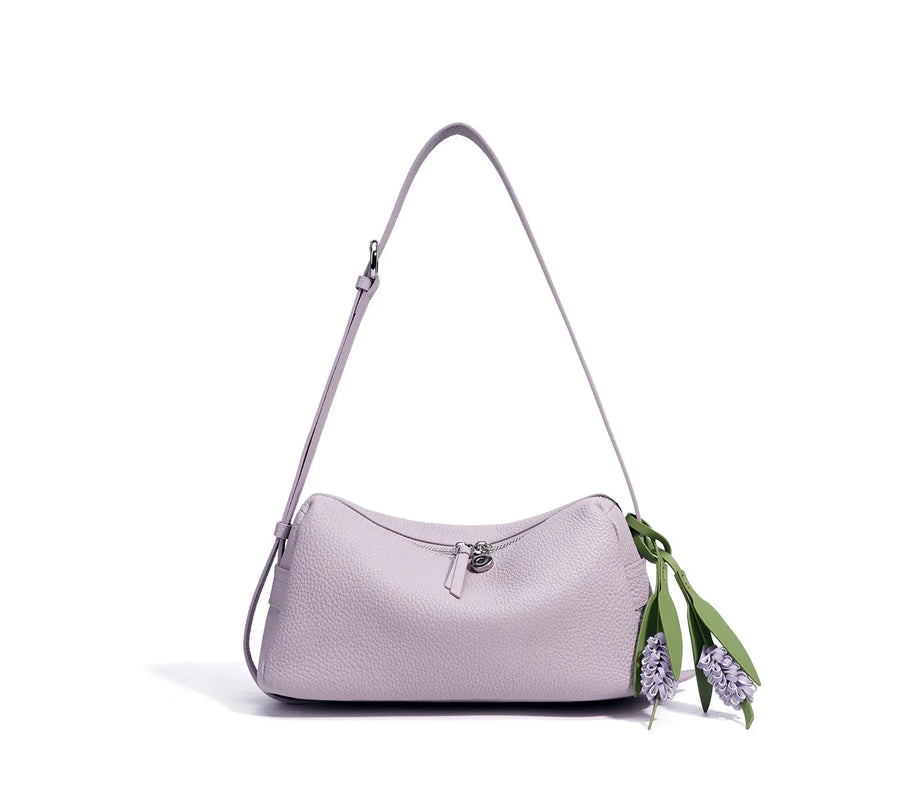 Bolsa de Couro Legítimo Feminina Grande Ombro Vintage Luxo Espaçosa PURPLE 28 12 14