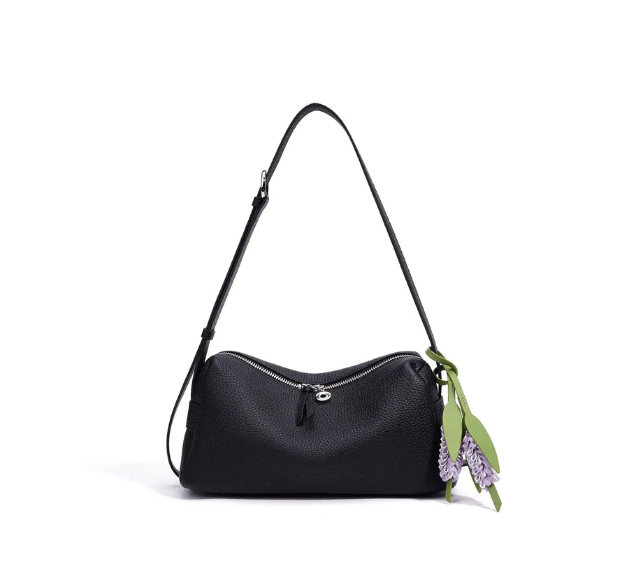 Bolsa de Couro Legítimo Feminina Grande Ombro Vintage Luxo Espaçosa black 28 12 14