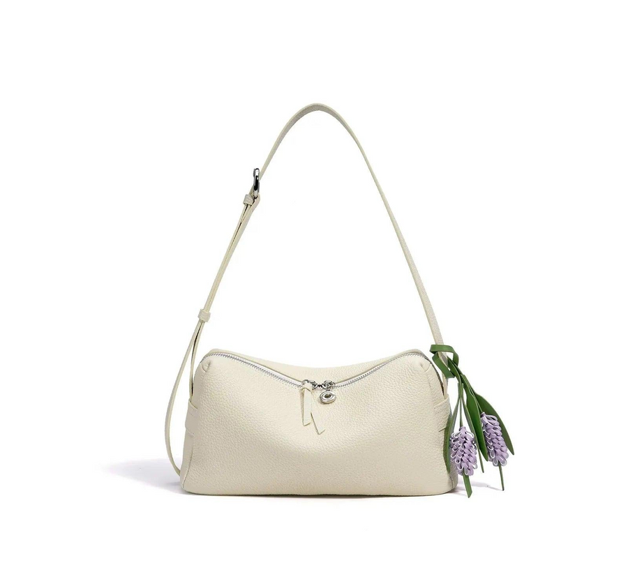 Bolsa de Couro Legítimo Feminina Grande Ombro Vintage Luxo Espaçosa milkshake white 28 12 14